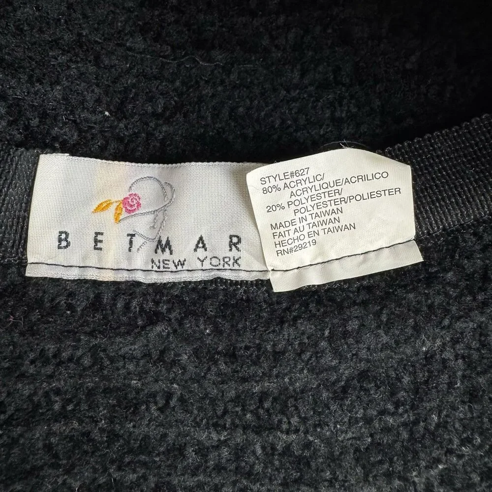 Vintage Betmar New York Black Bucket Hat Winter Warm Soft Textured Acrylic Blend